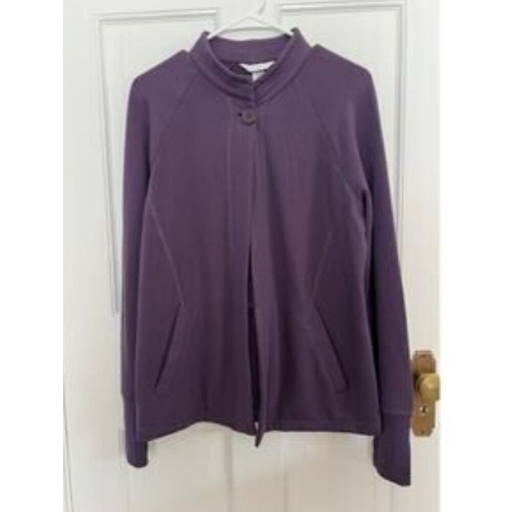 Christopher & Banks Jacket Womens Medium Purple Fleece Mock Neck Button